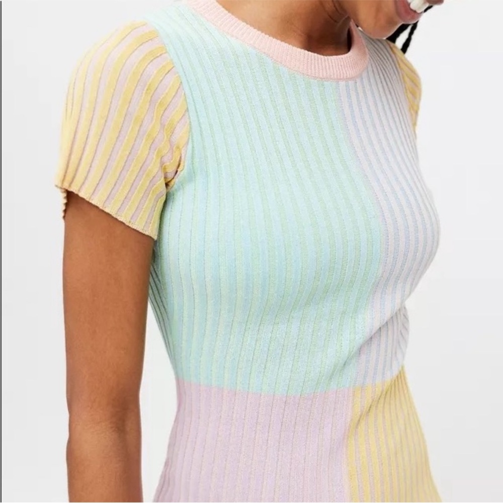 Pastel Colorblock Ribbed Knit Mini Dress - Multicolor - Picture 5 of 12